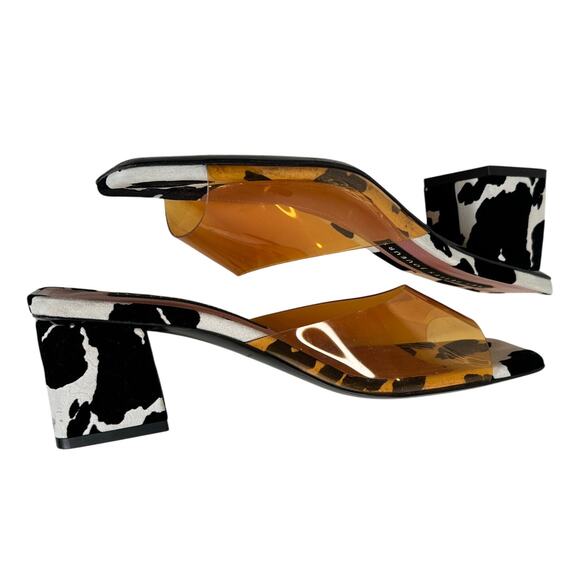 Les Petits Joueurs Fanny Orange PVC strap cow Print suede leather mules size 38 - Picture 6 of 16